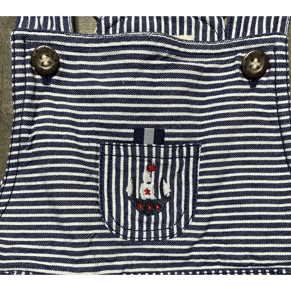 JoJo Maman Bebe Kids Nautical Blue Stripe Sailboat Overalls Shortalls 12 Months